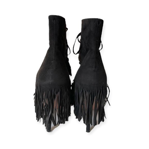 AQUAZZURA Mustang 105 Fringe Heeled‎ Ankle Boots In Black Suede, Size 37 EU - Picture 8 of 12